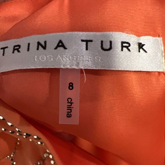 Trina Turk Sally Silk Embellished Mini Dress Size 8 Orange Gold Cocktail - Picture 8 of 12